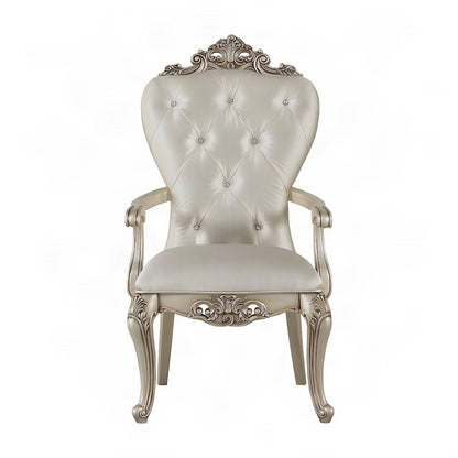 Transitional Fabric Upholstered Arm Chairs, Set of, Cream Fabric & Golden Ivory