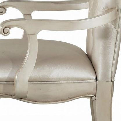 Transitional Fabric Upholstered Arm Chairs, Set of, Cream Fabric & Golden Ivory