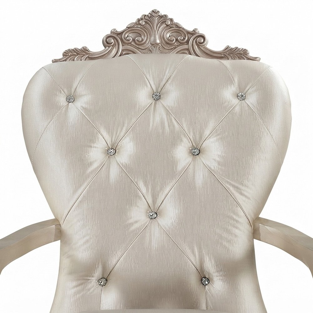 Transitional Fabric Upholstered Arm Chairs, Set of, Cream Fabric & Golden Ivory
