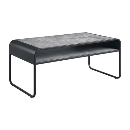 Concrete Gray and Black Coffee Table with Industrial Design and Metal Frame