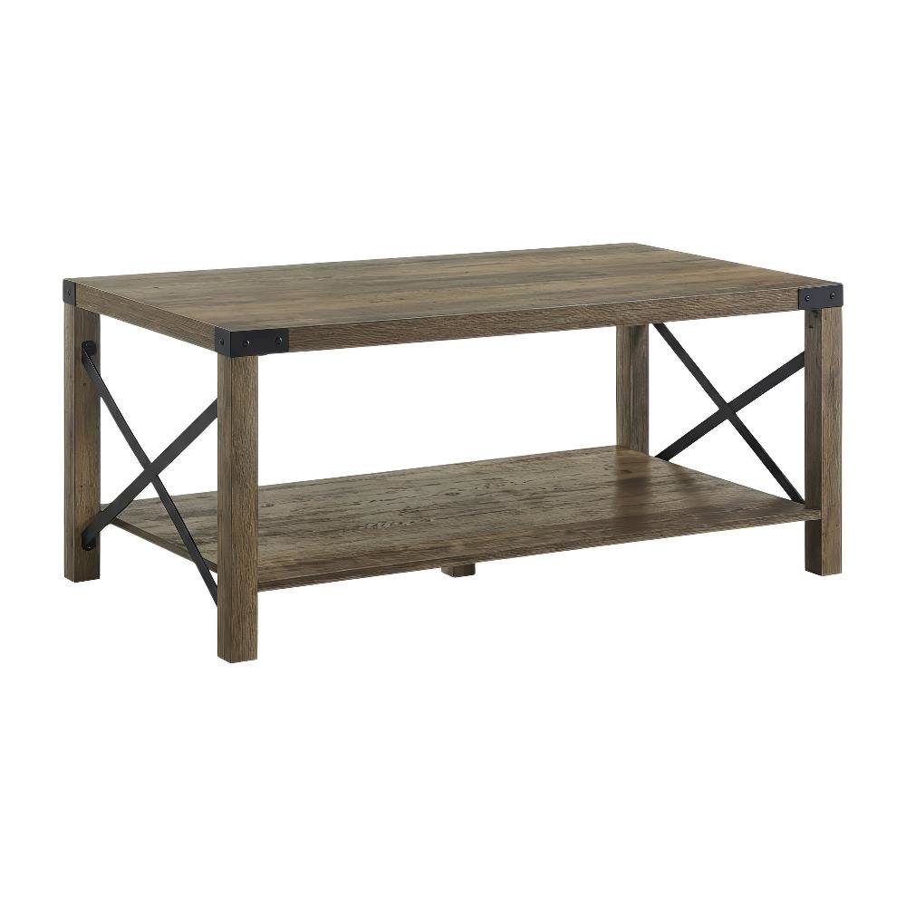 Rustic Oak Finish Rectangular Coffee Table Industrial Style MDF Metal Frame