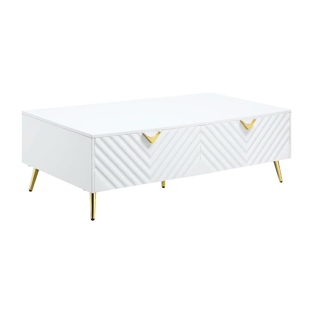 White High Gloss Coffee Table with Composite Wood and Metal Frame