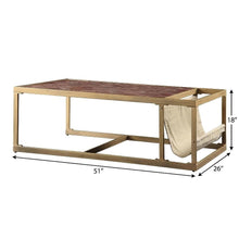 Retro Brown Top Grain Leather Coffee Table with Industrial Metal Frame