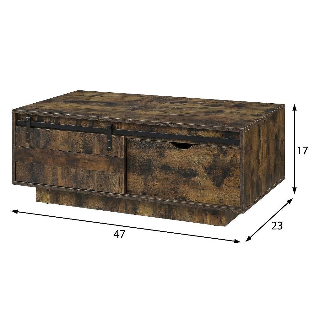 Rustic Oak Wooden Rectangular Coffee Table with Metal Legs and Storage Shelf