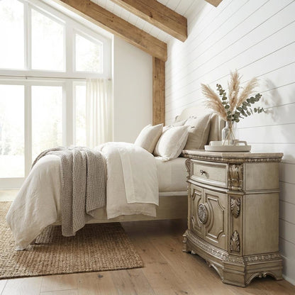 Antique Silver Nightstand with Marble Top for Bedroom Decor