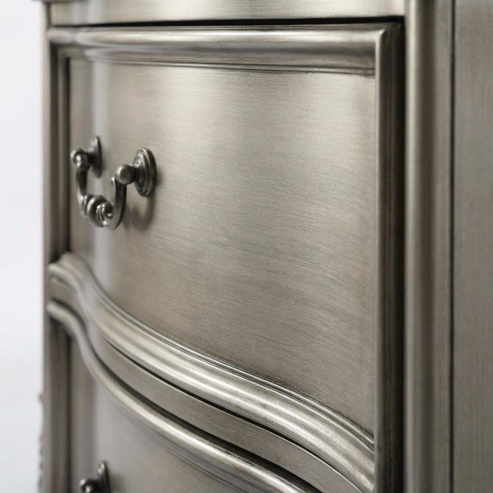Gray Nightstand with Antique Finish, Transitional Style, Rectangular