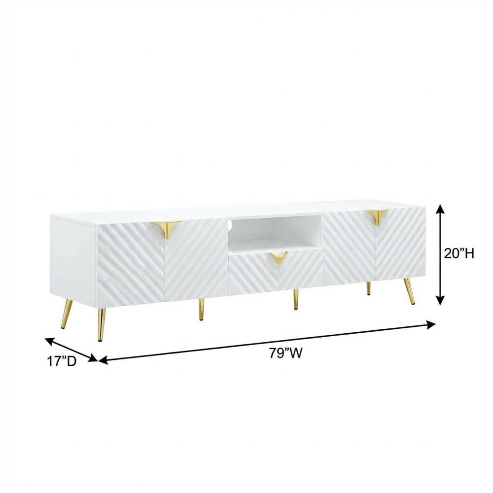 White Gloss Finish TV Stand with Rubberwood and Walnut Veneers for Modern Living