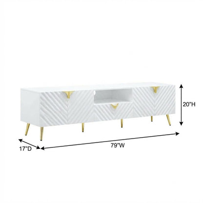 White Gloss Finish TV Stand with Rubberwood and Walnut Veneers for Modern Living