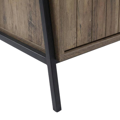 Industrial TV Stand in Rustic Oak & Black Finish with MDF, Metal, Veneer