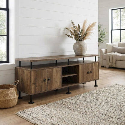 Rustic Oak, Black Finish TV Stand, Industrial Style, Multi-Color Design