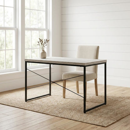 Industrial Style Office Desk With Antique White And Black Finish