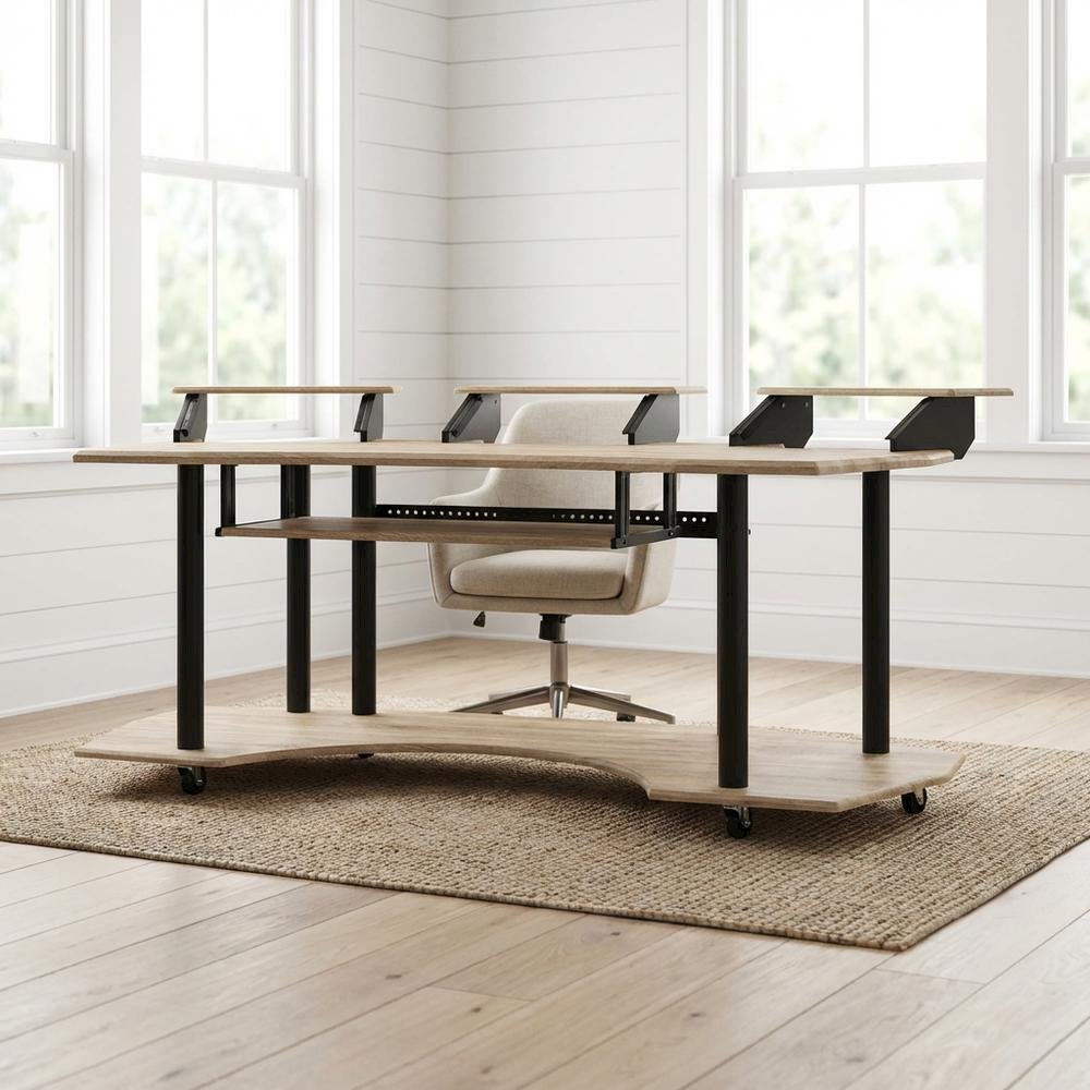 Contemporary Office Desk In Natural Oak With Steel Frame And Veneer Finish