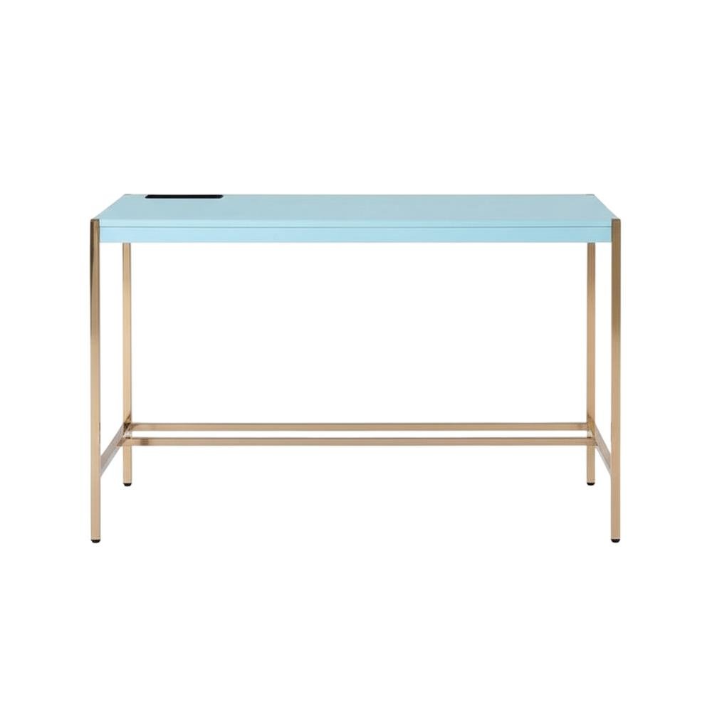 Contemporary Baby Blue And Gold Finish Writing Desk With Mdf And Metal