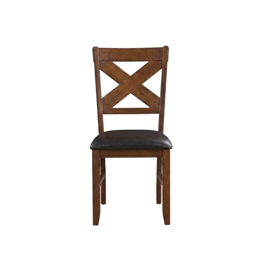 Dining Chairs with Walnut Wood Legs, Espresso Synthetic Leather & Walnut, Set of 2