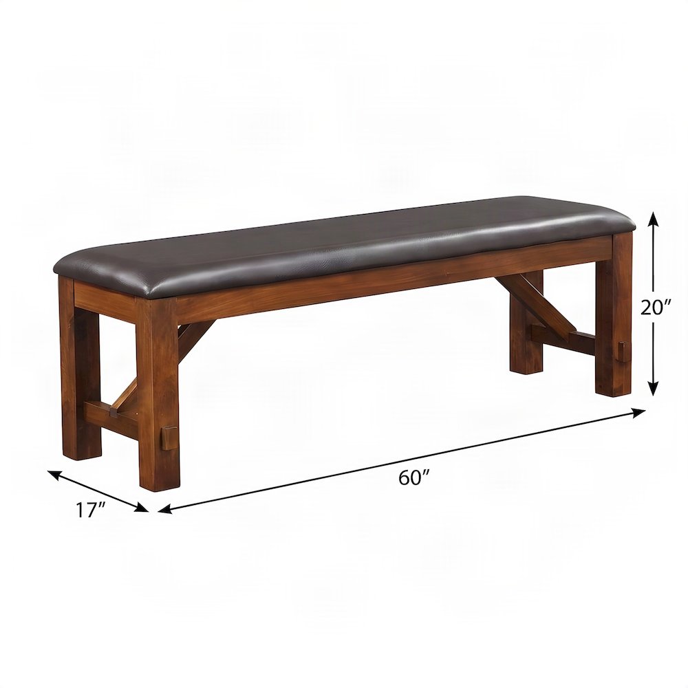 Wood and PU Leather Indoor Dining Bench, Espresso Synthetic Leather & walnut