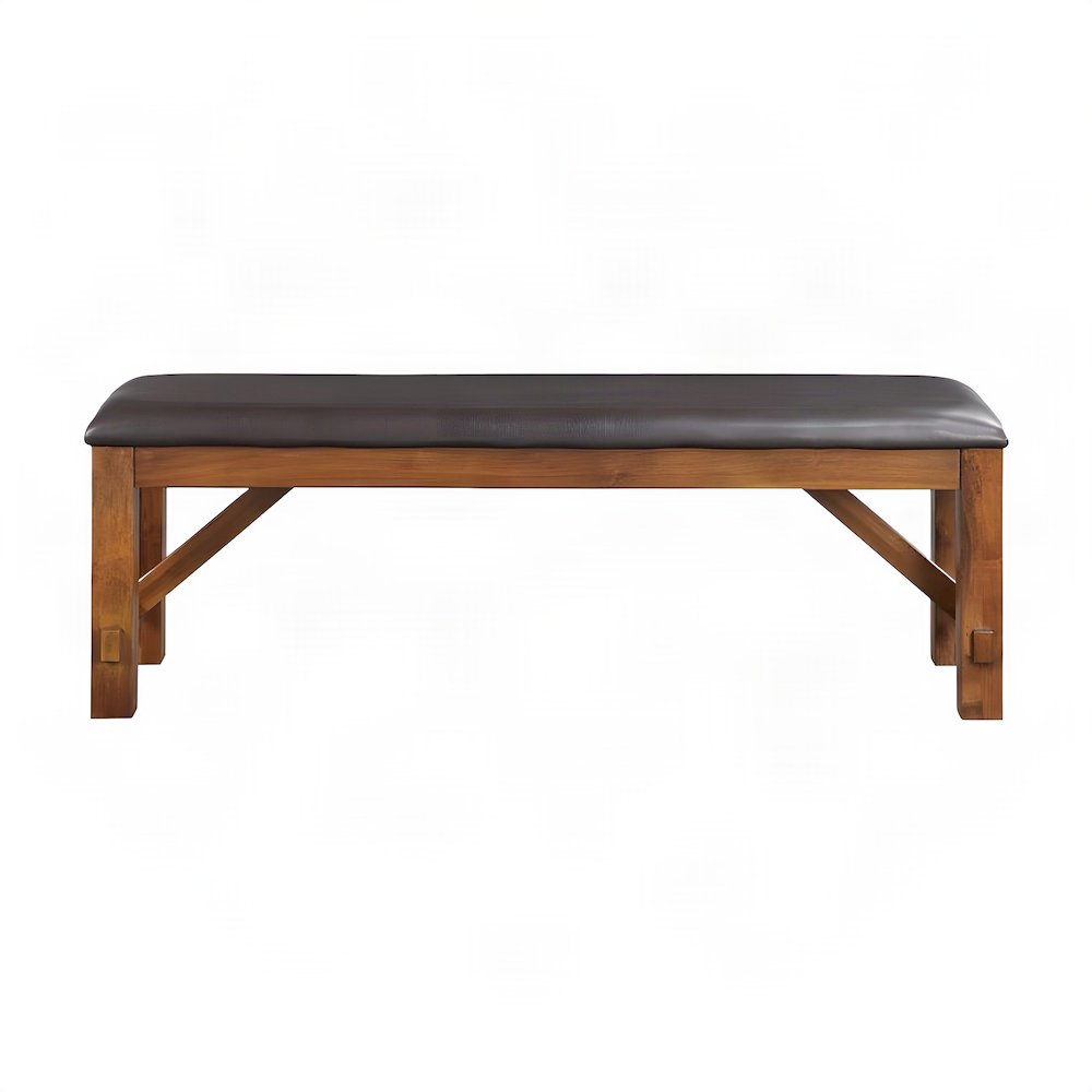 Wood and PU Leather Indoor Dining Bench, Espresso Synthetic Leather & walnut