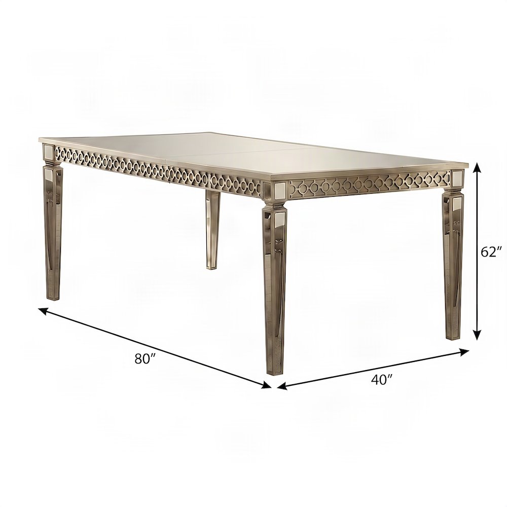 Wood Mirror Dining Table with Extension Leaf, Glam Style, Mirrored & Champagne