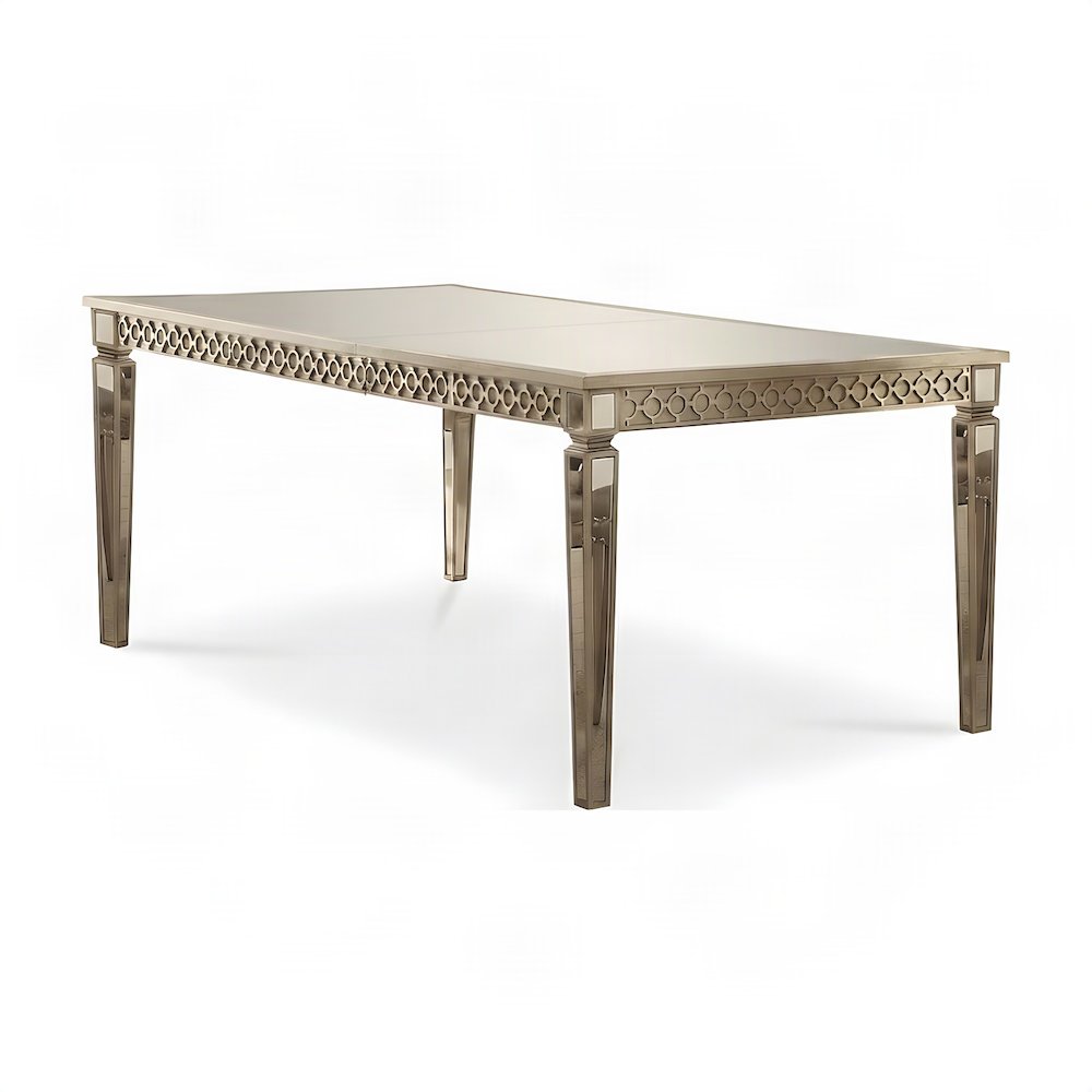 Wood Mirror Dining Table with Extension Leaf, Glam Style, Mirrored & Champagne