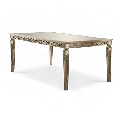 Wood Mirror Dining Table with Extension Leaf, Glam Style, Mirrored & Champagne