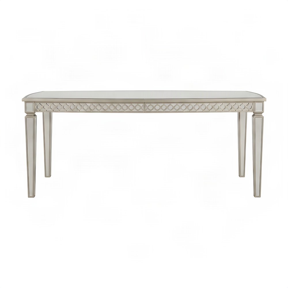 Wood Mirror Dining Table with Extension Leaf, Glam Style, Mirrored & Champagne