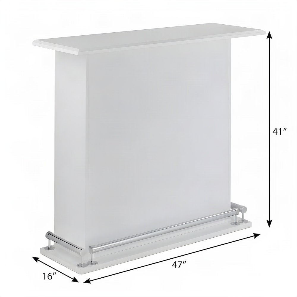 High Gloss Wood Counter Height Bar Table with Metal Base Stand, White High Gloss