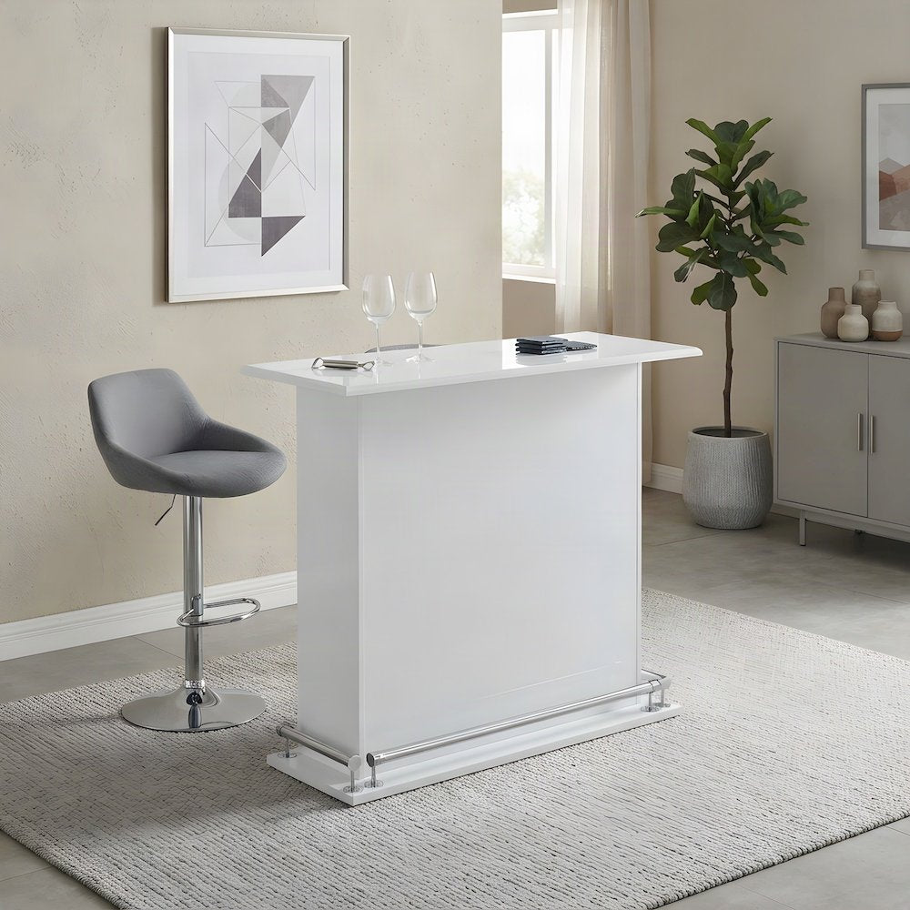 High Gloss Wood Counter Height Bar Table with Metal Base Stand, White High Gloss