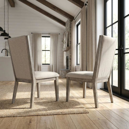 Fabric-Upholstered Armless Dining Side Chairs for Living Room, Fabric & Gray Oak, Set of 2