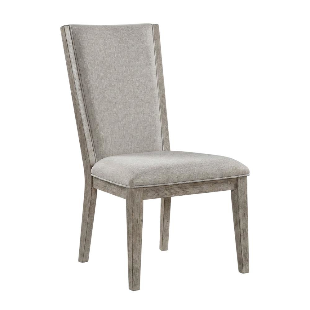 Fabric-Upholstered Armless Dining Side Chairs for Living Room, Fabric & Gray Oak, Set of 2