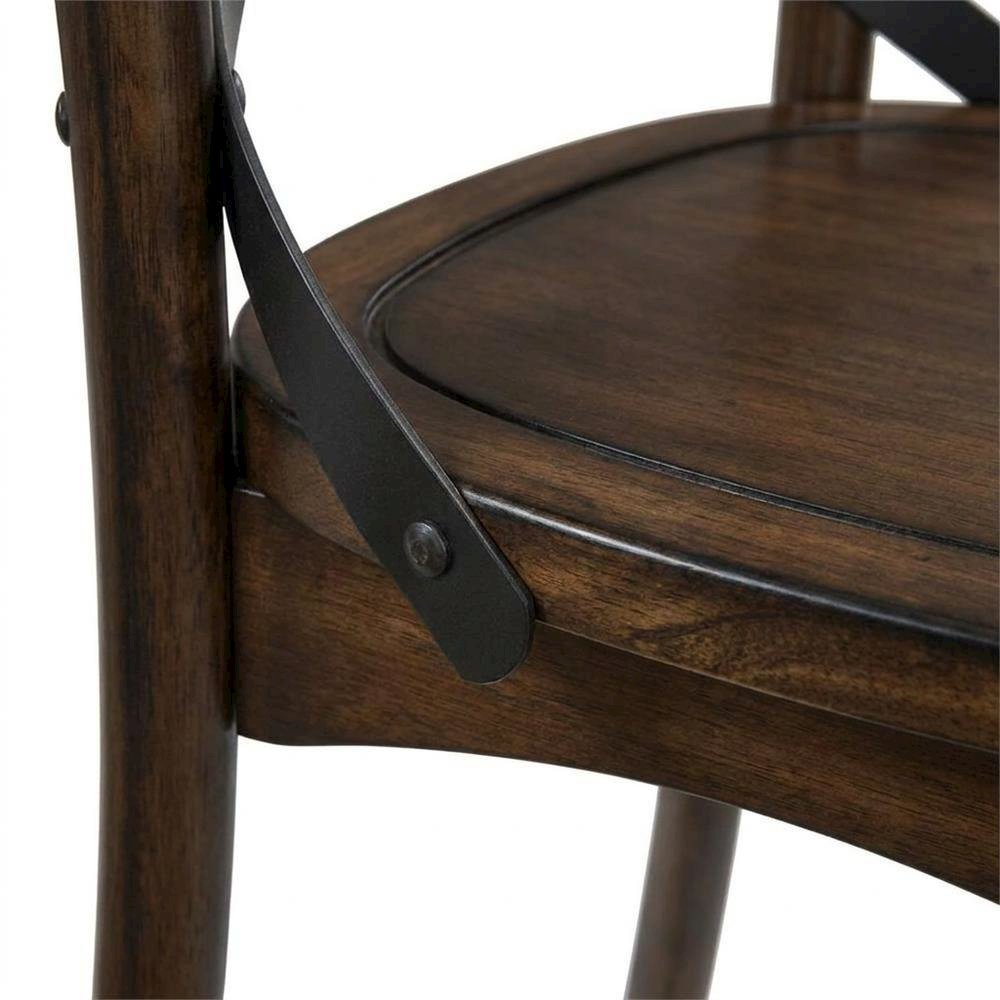 Wood Veneer Armless Dining Chair with Metal X-Back, Dark Oak & Black, Set of 2