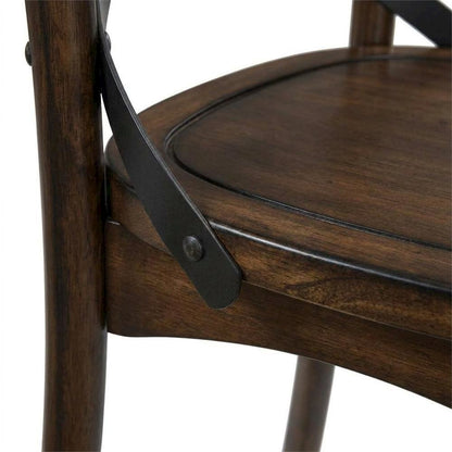 Wood Veneer Armless Dining Chair with Metal X-Back, Dark Oak & Black, Set of 2