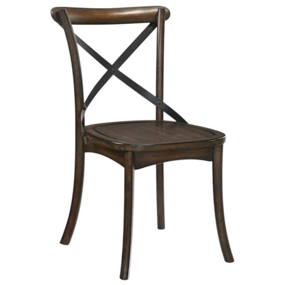 Wood Veneer Armless Dining Chair with Metal X-Back, Dark Oak & Black, Set of 2