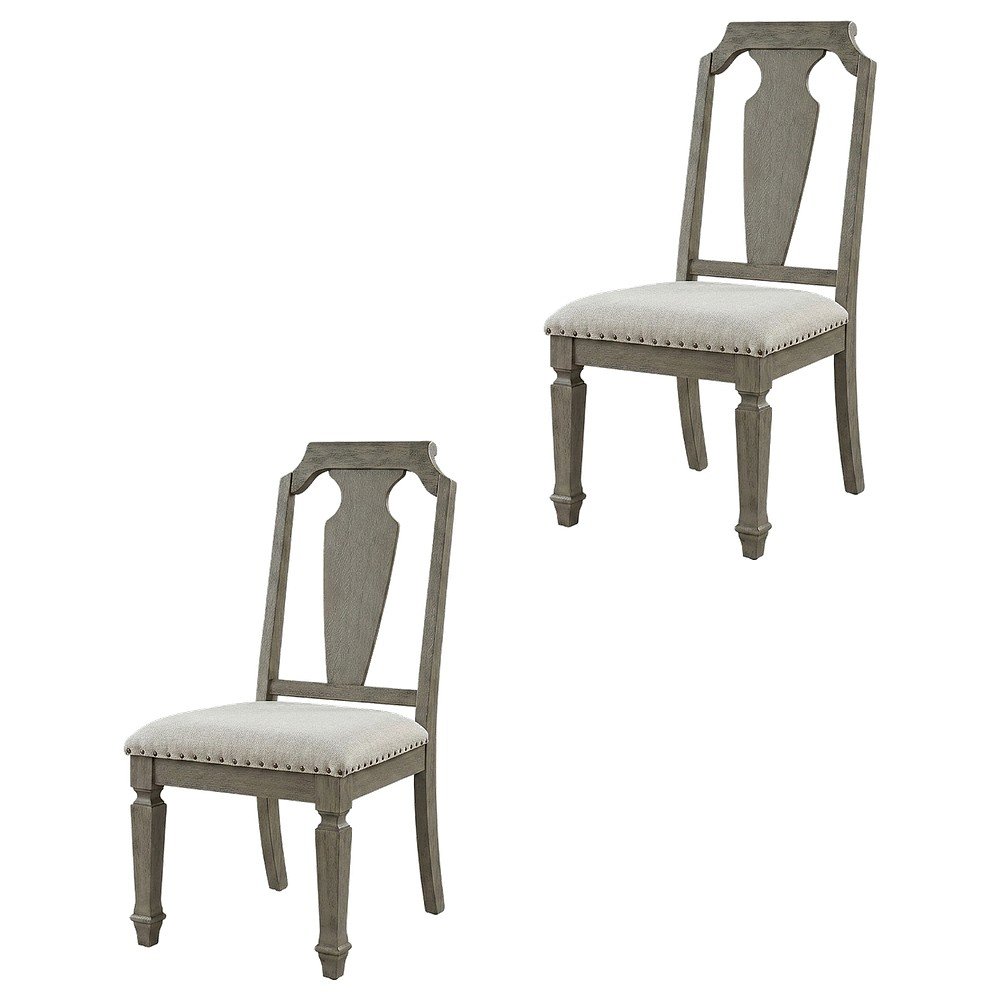 Linen Armless Accent Chair with Rubber Wood Legs, Beige Linen & Weathered Oak, Set of 2