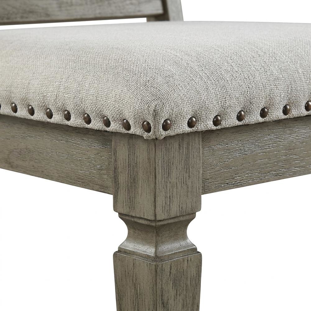 Linen Armless Accent Chair with Rubber Wood Legs, Beige Linen & Weathered Oak, Set of 2