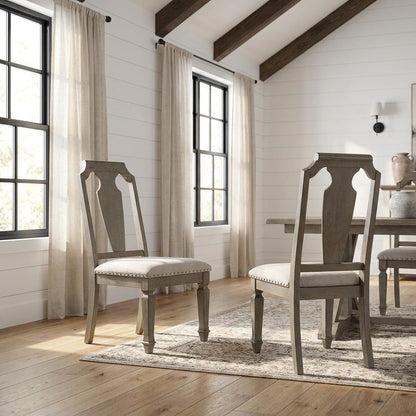 Linen Armless Accent Chair with Rubber Wood Legs, Beige Linen & Weathered Oak, Set of 2