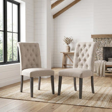 Linen Armless Accent Chair with Hickory Wood Frame, Beige Linen & Gray, Set of 2