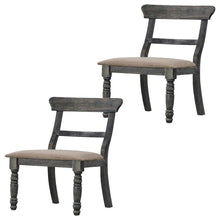 Fabric-Upholstered Wood Dining Chairs, Light Brown Linen & Weathered Gray, Set of 2