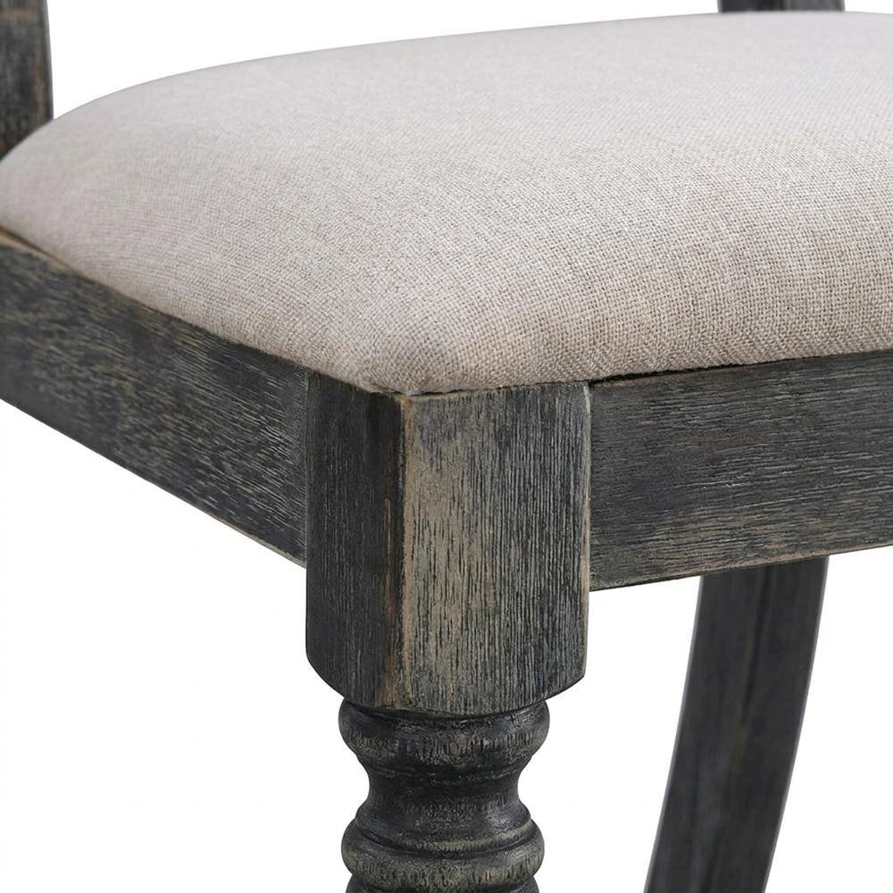 Fabric-Upholstered Wood Dining Chairs, Light Brown Linen & Weathered Gray, Set of 2