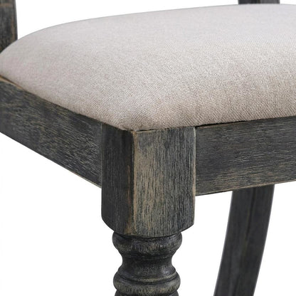 Fabric-Upholstered Wood Dining Chairs, Light Brown Linen & Weathered Gray, Set of 2
