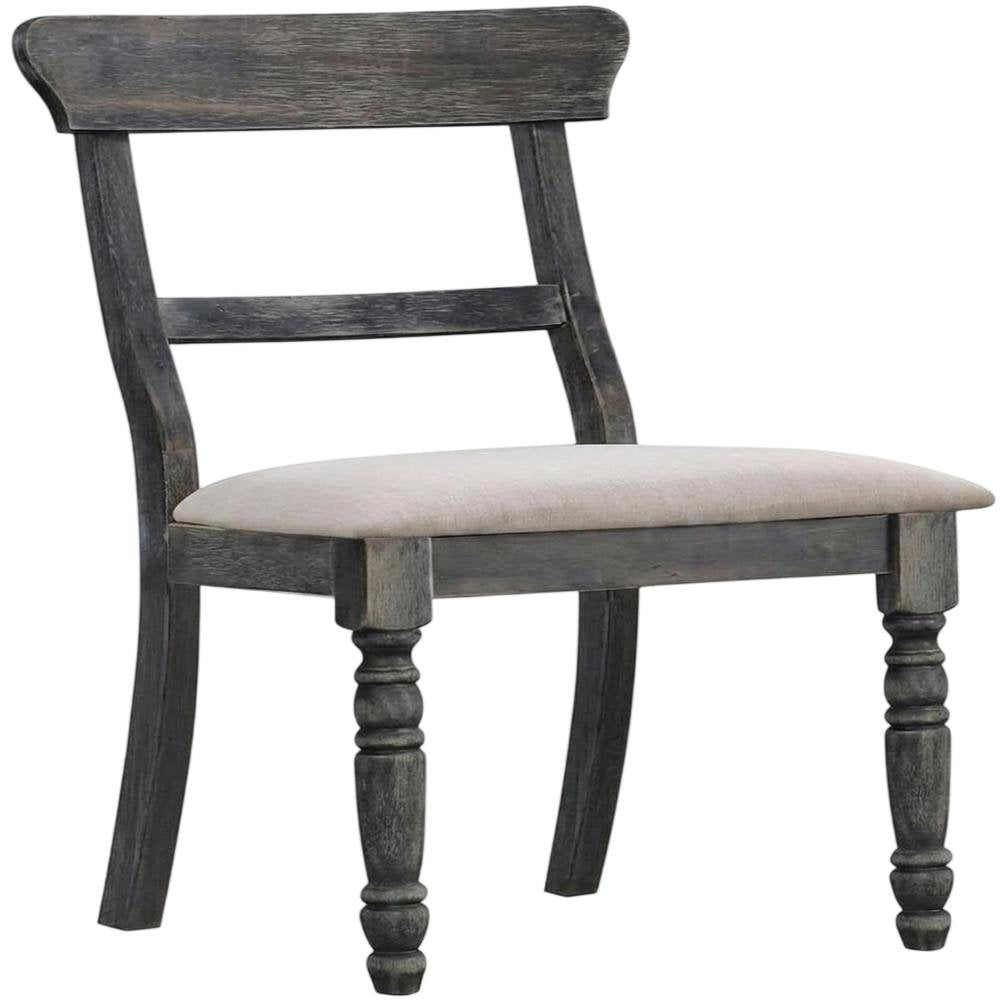 Fabric-Upholstered Wood Dining Chairs, Light Brown Linen & Weathered Gray, Set of 2