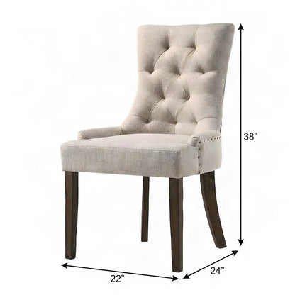 Fabric Accent Side Chairs with Rubber, Beige Fabric & Weathered Oak, Set of 2