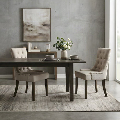 Fabric Accent Side Chairs with Rubber, Beige Fabric & Weathered Oak, Set of 2