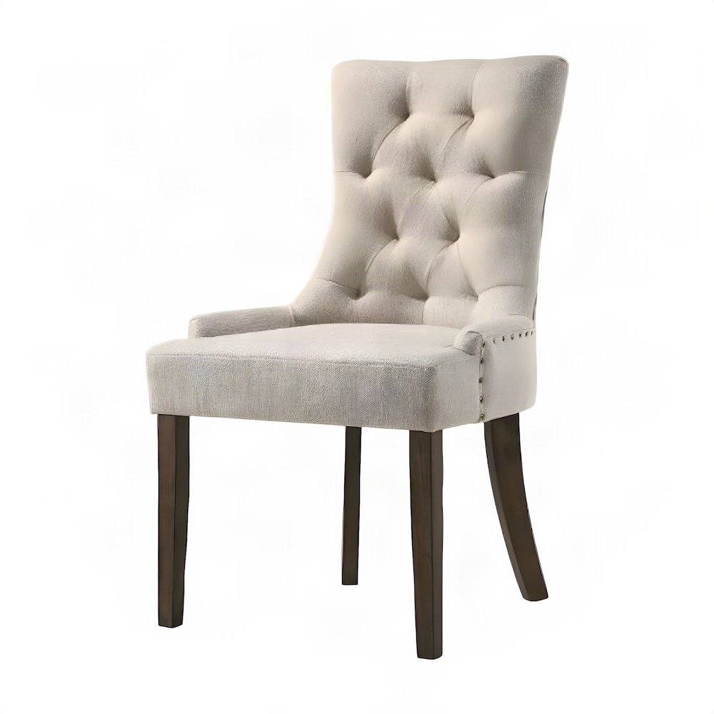 Fabric Accent Side Chairs with Rubber, Beige Fabric & Weathered Oak, Set of 2