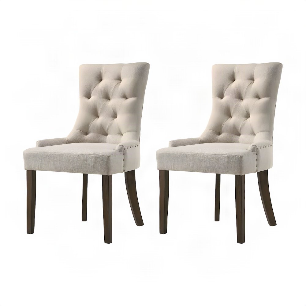 Fabric Accent Side Chairs with Rubber, Beige Fabric & Weathered Oak, Set of 2