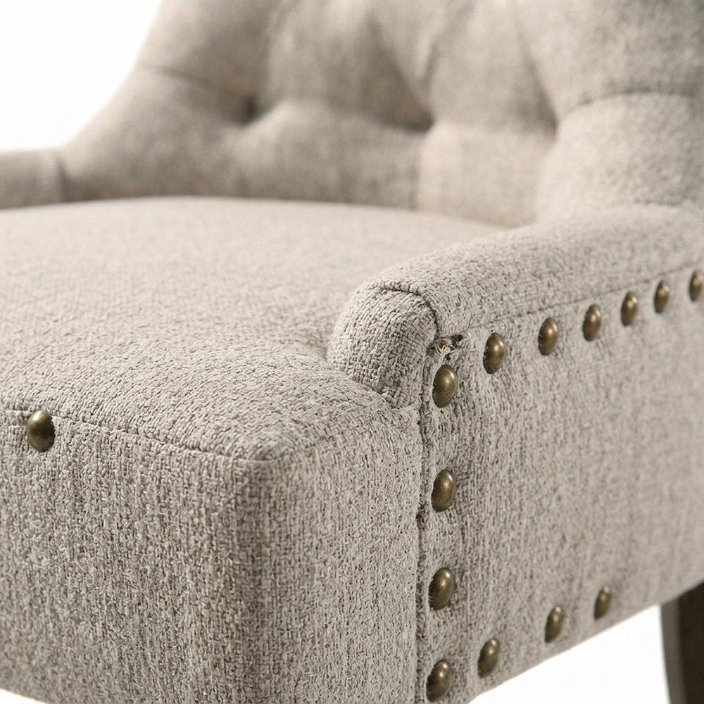 Fabric Accent Side Chairs with Rubber, Beige Fabric & Weathered Oak, Set of 2