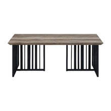 Antique Oak and Black Coffee Table with Industrial Style Metal Frame and MDF Top