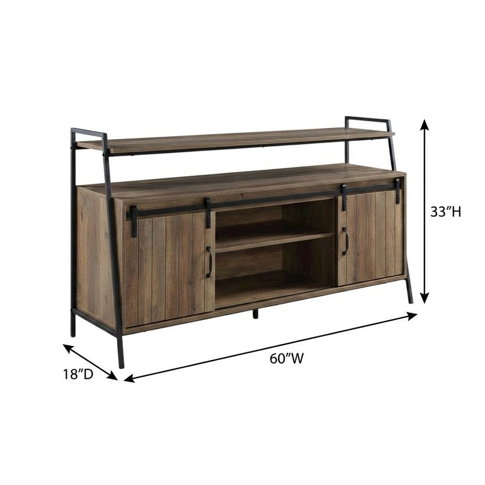 Industrial TV Stand in Rustic Oak & Black Finish with MDF, Metal, Veneer