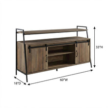 Industrial TV Stand in Rustic Oak & Black Finish with MDF, Metal, Veneer