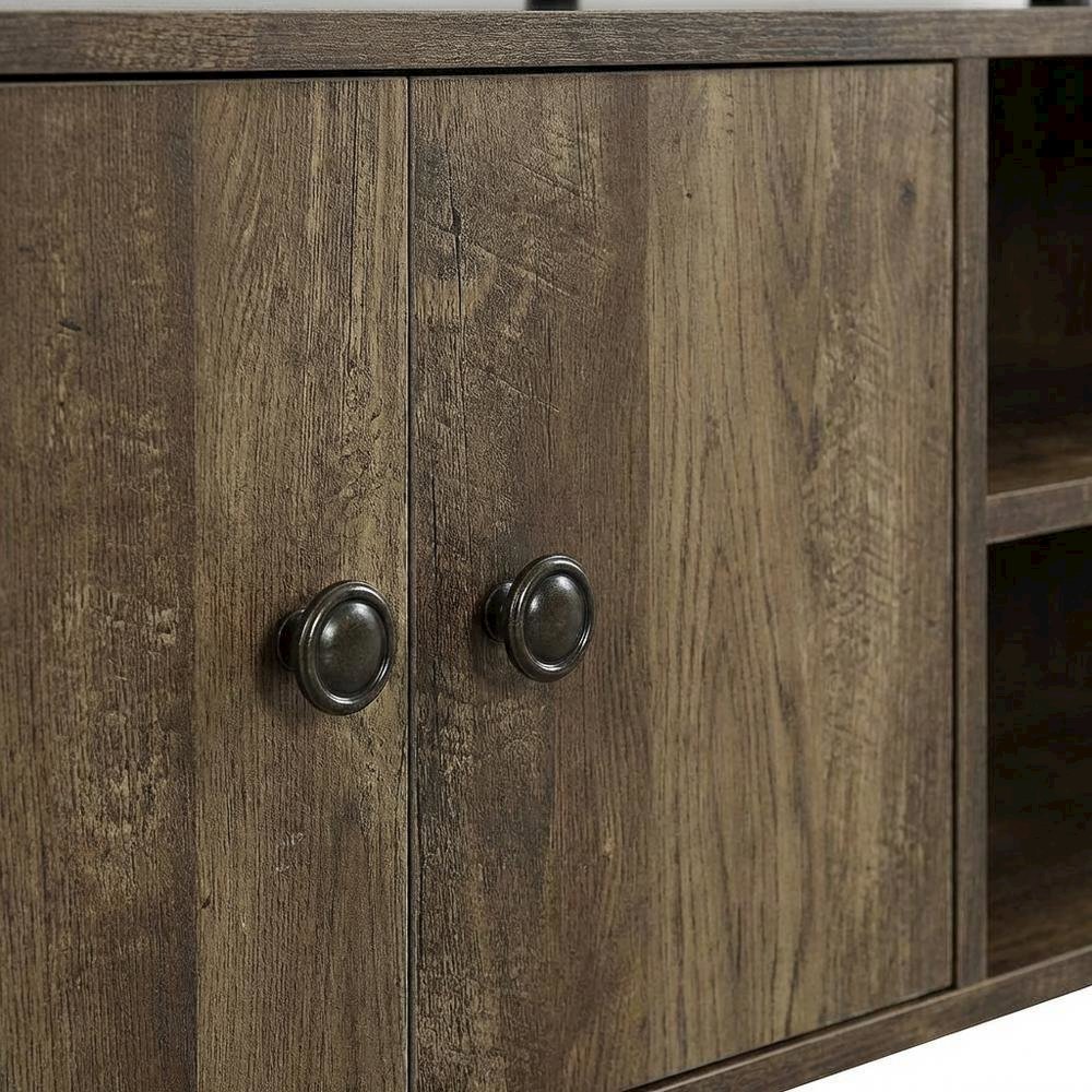 Rustic Oak, Black Finish TV Stand, Industrial Style, Multi-Color Design
