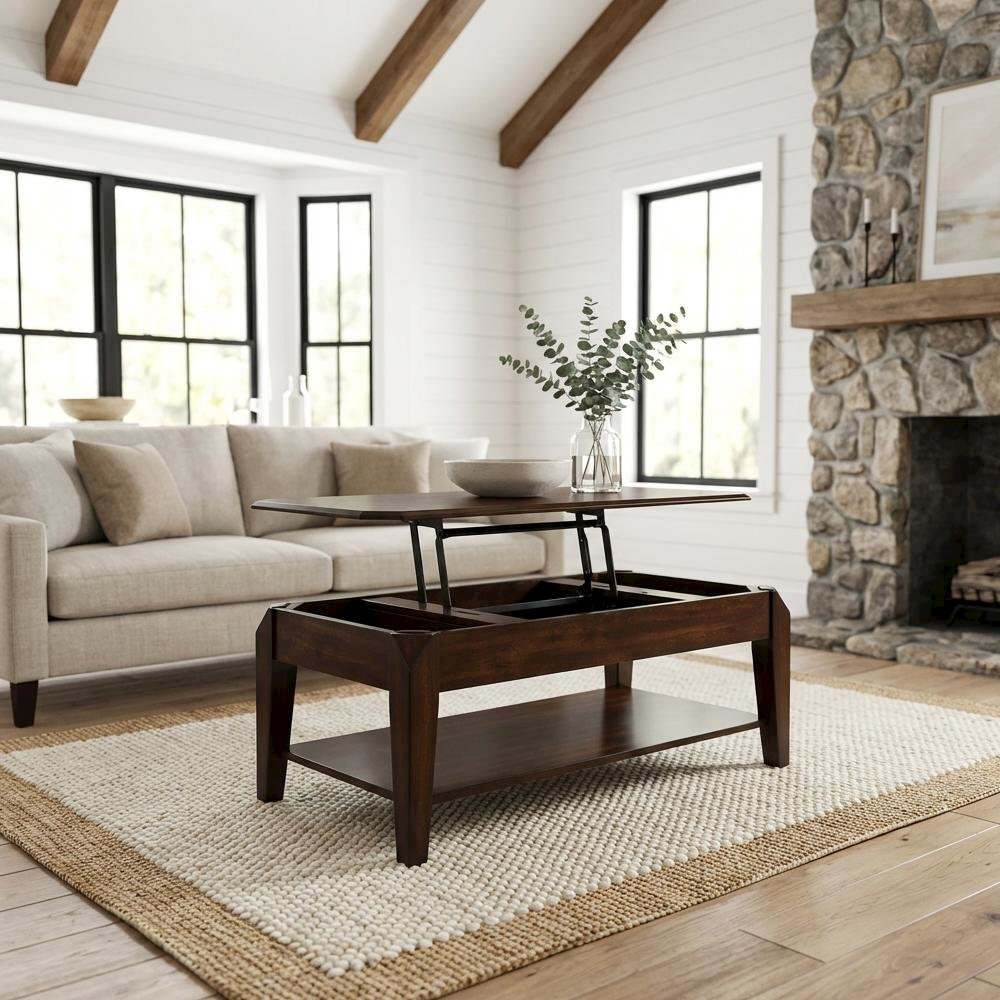Coffee Table Walnut Wood Veneer Lift Top Storage Engineered Wood