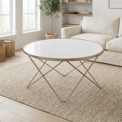 Champagne Coffee Table with Frosted Glass Top and Metal Frame Design